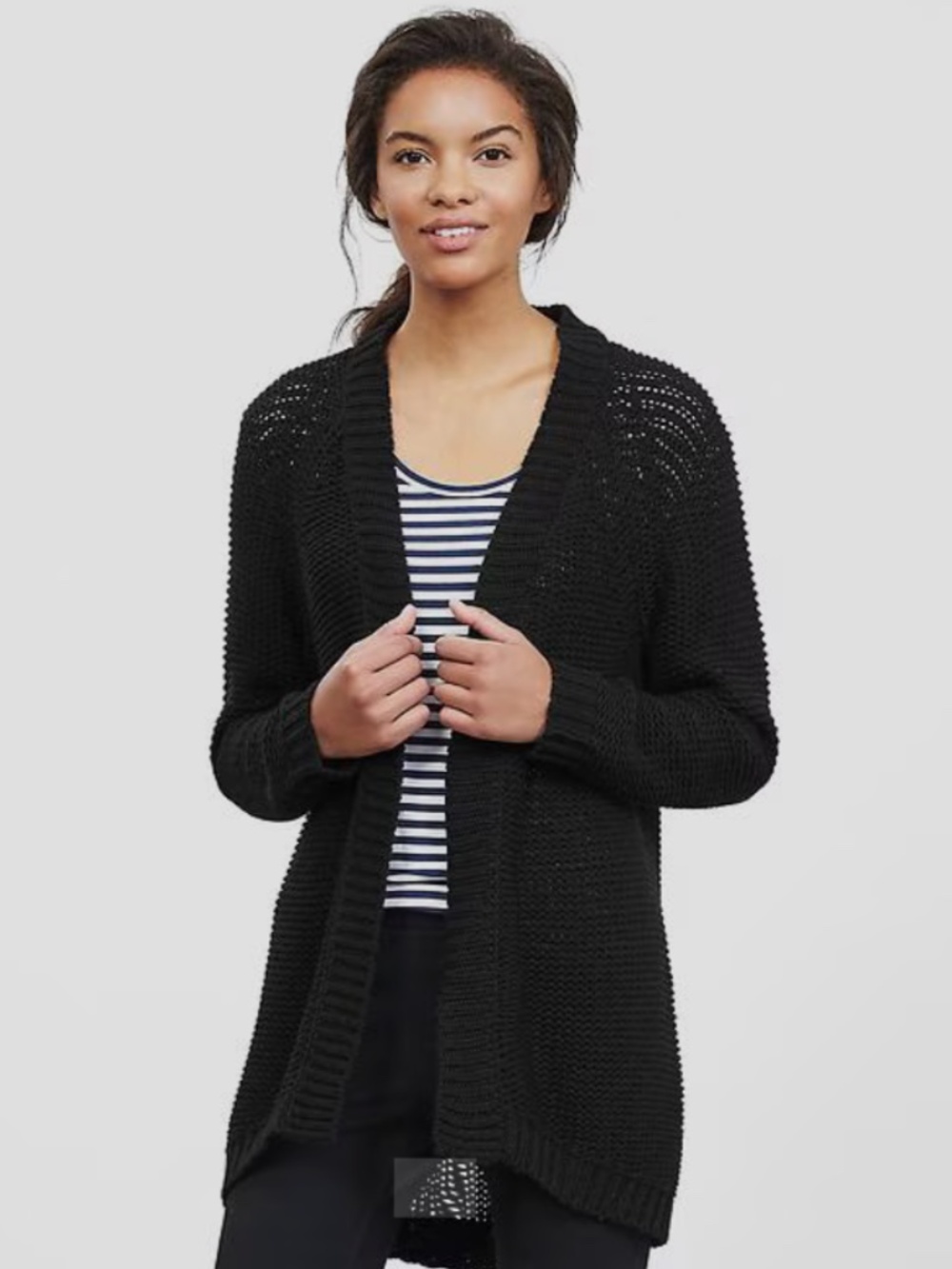 BANANA REPUBLIC Ribbed Long Open Cardigan Black Size Medium
